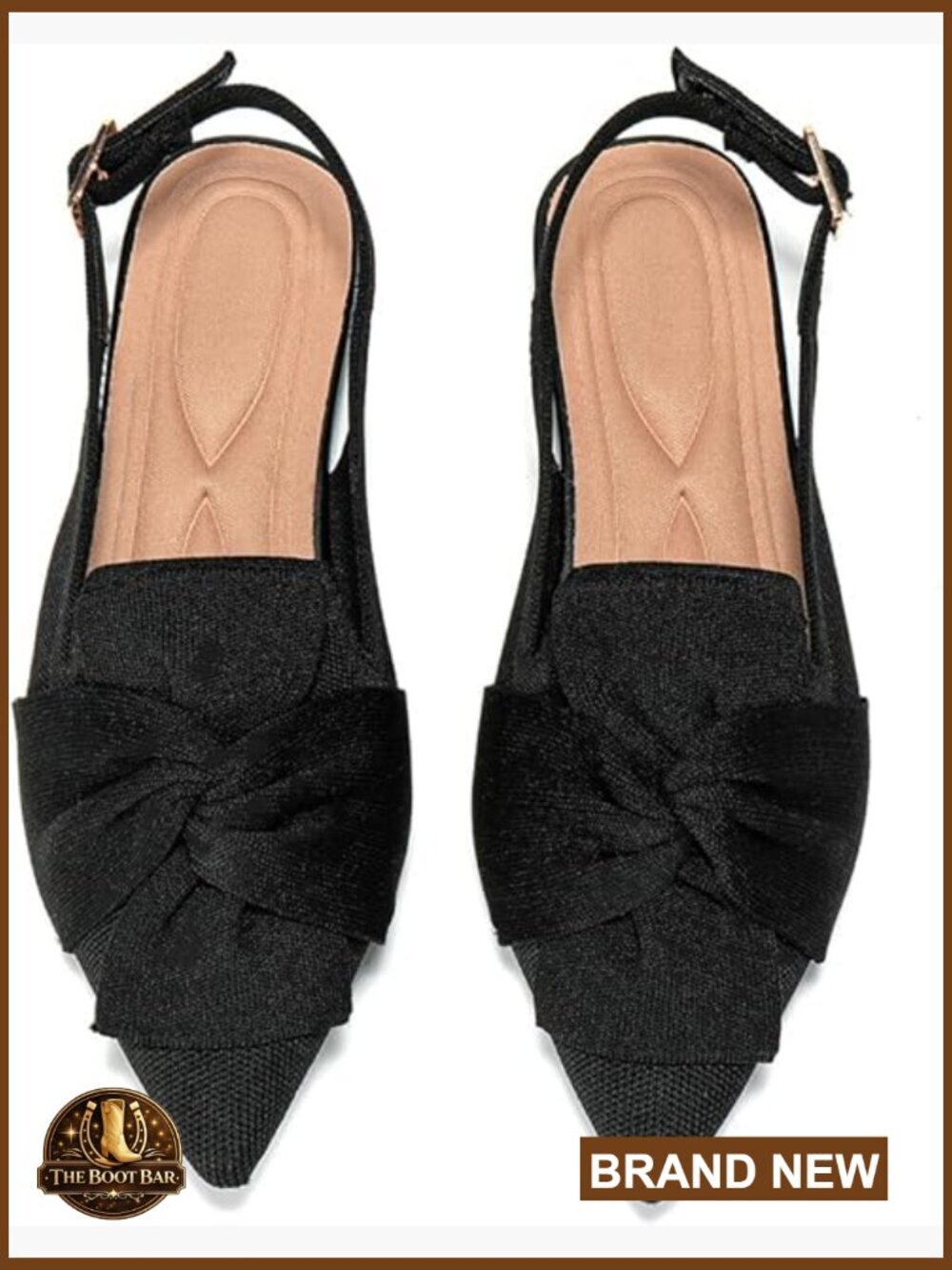 Women's Knit Pointed Toe Flats with Arch Support, Adjustable Ankle Strap,